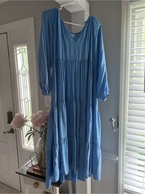 Nautic Sky Blue Tiered V-Neck Maxi Dress